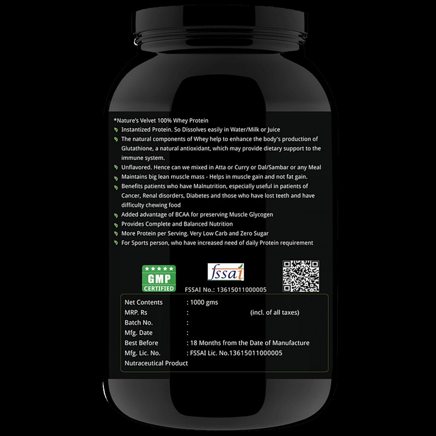 Natures Velvet 100 % Whey Protein - For Fitness & Strength