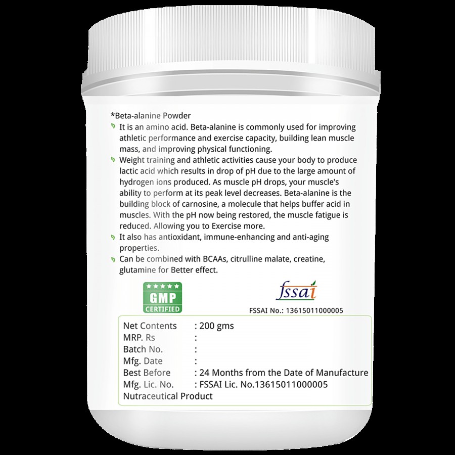 Natures Velvet Beta-Alanine Powder - Improves Athletic Performance Capacity