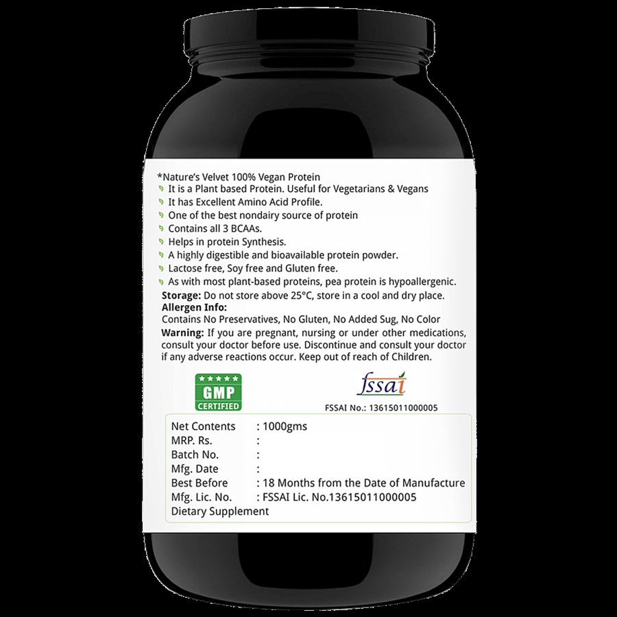 Natures Velvet Plant Based Protein Isolate - 100% Vegan & Rich In BCAAs