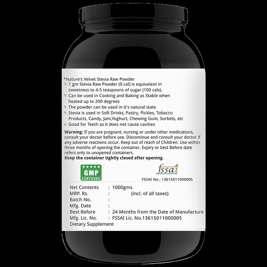 Natures Velvet Stevia Leaf Powder - Natural Sweetener & Herbal Detox