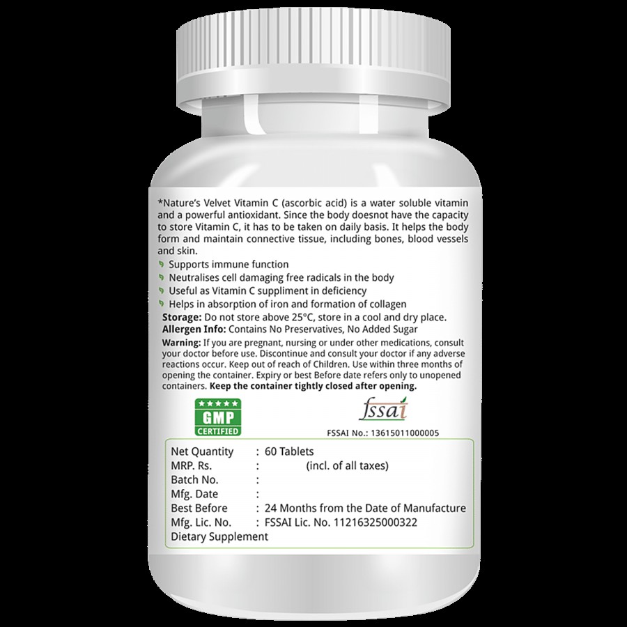 Natures Velvet Vitamin C 1000mg Tablets - For Immunity