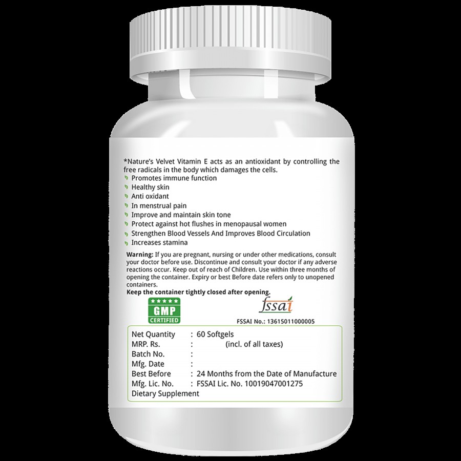 Natures Velvet Vitamin E 400 IU Softgels - Immunity