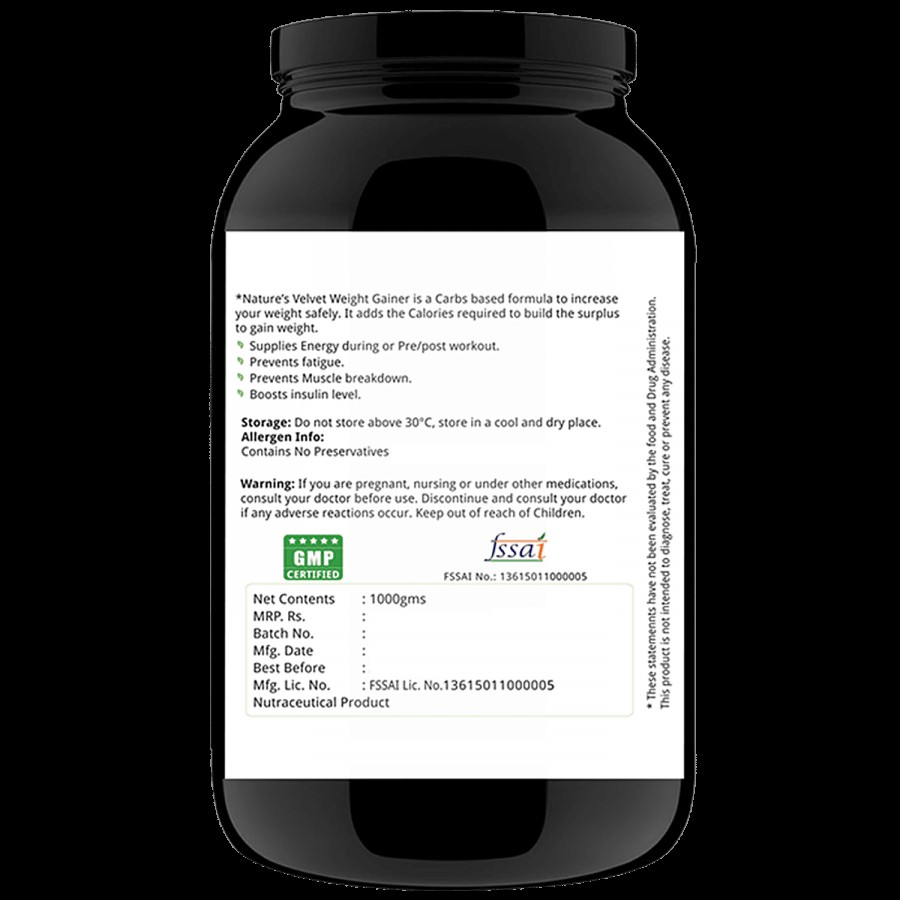 Natures Velvet Weight Gainer Powder Dietary Supplement - Chocolate Flavour