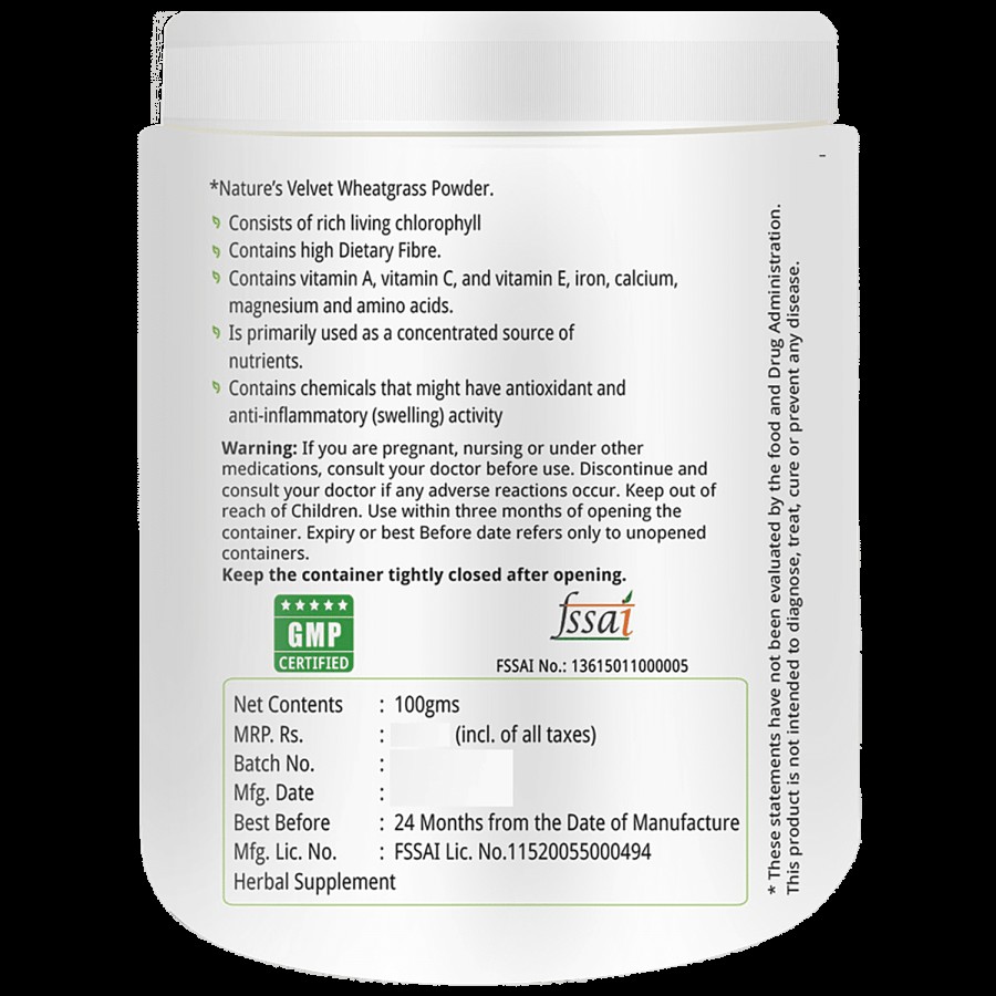 Natures Velvet Wheat Grass Powder - Natural Herbal Supplement