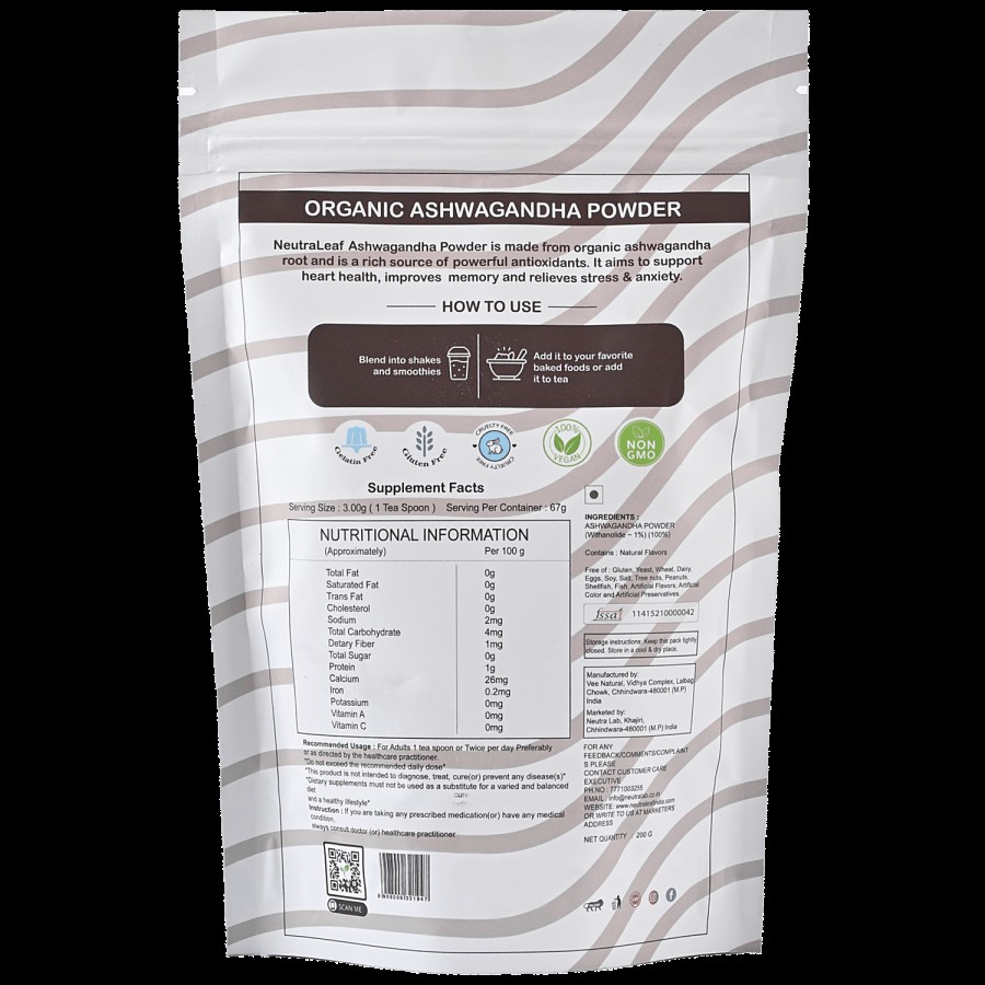 NeutraLeaf Organic Ashwagandha Powder