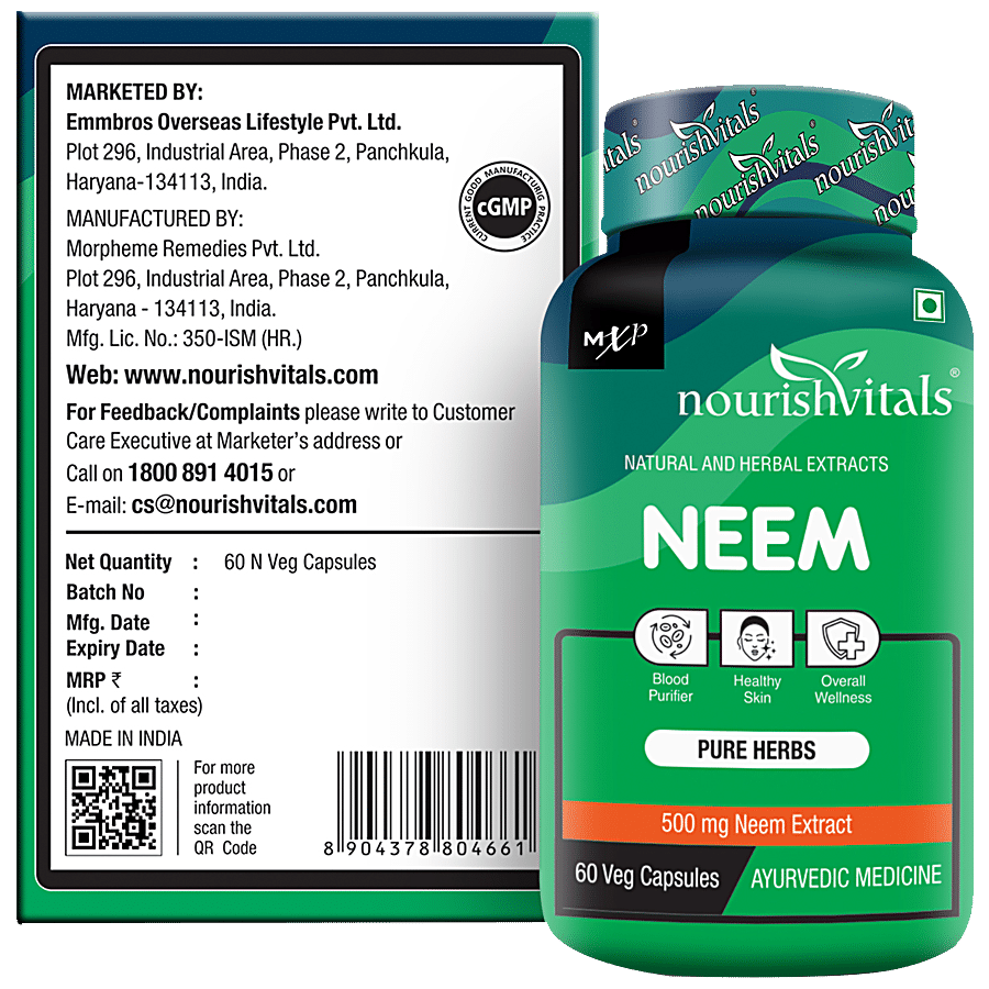 Nourishvitals Neem 500 mg Capsules Neem Extract - Blood Purifier & For Healthy Skin