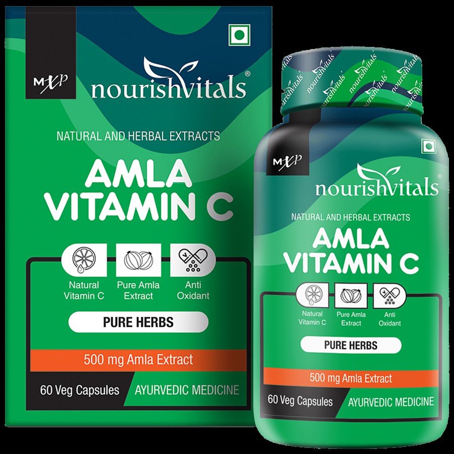 Nourishvitals Amla Vitamin C 500 mg Capsules - With Tannins > 25% Pure Herbs