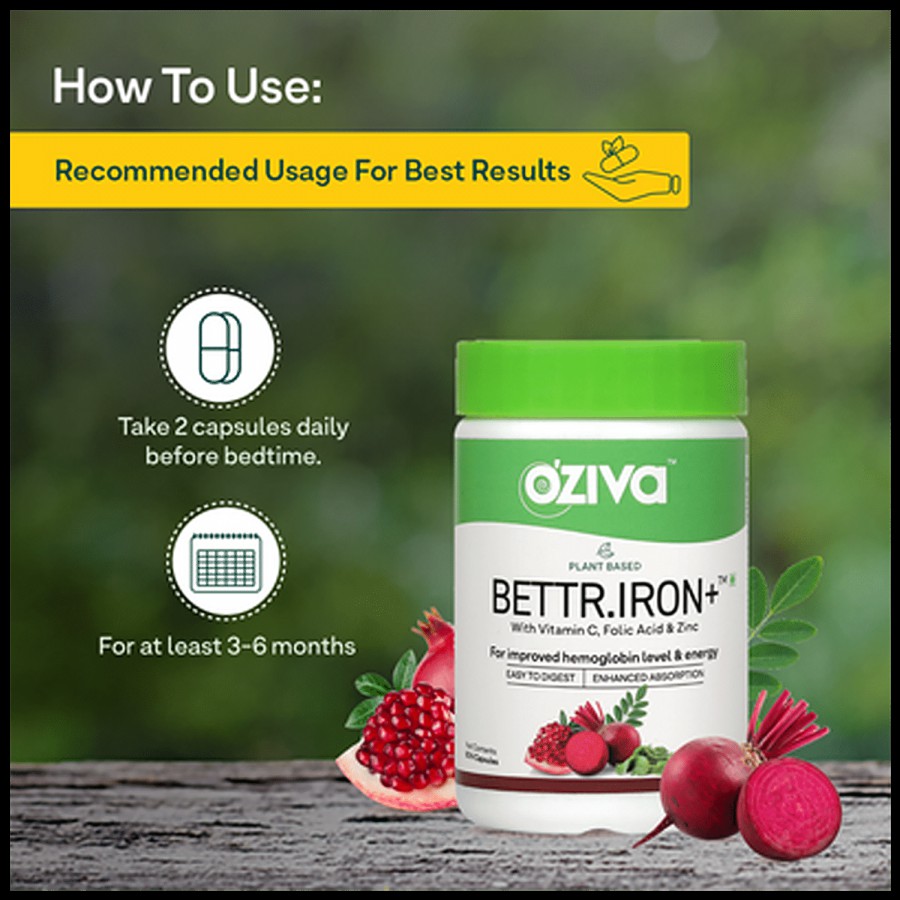 O'ZIVA Bettr. Iron+ Capsules - For Improved Haemoglobin & Oxygen Binding Capacity