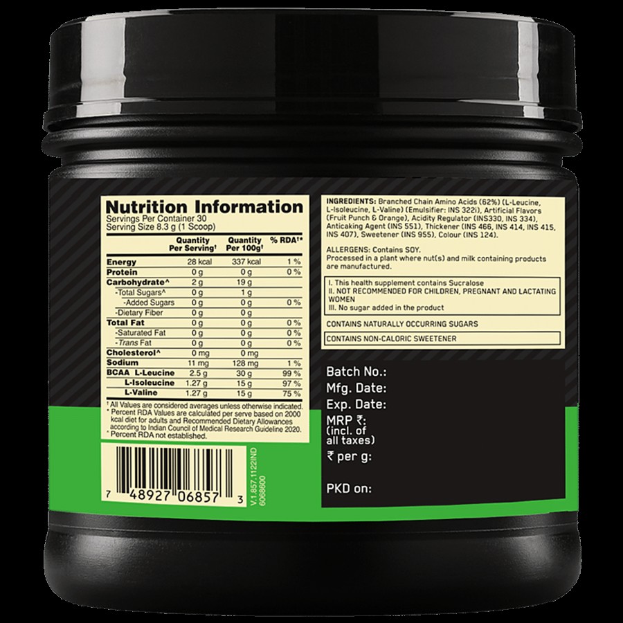 Optimum Nutrition Instantized BCAA 5000 Powder - Fruit Punch Flavour