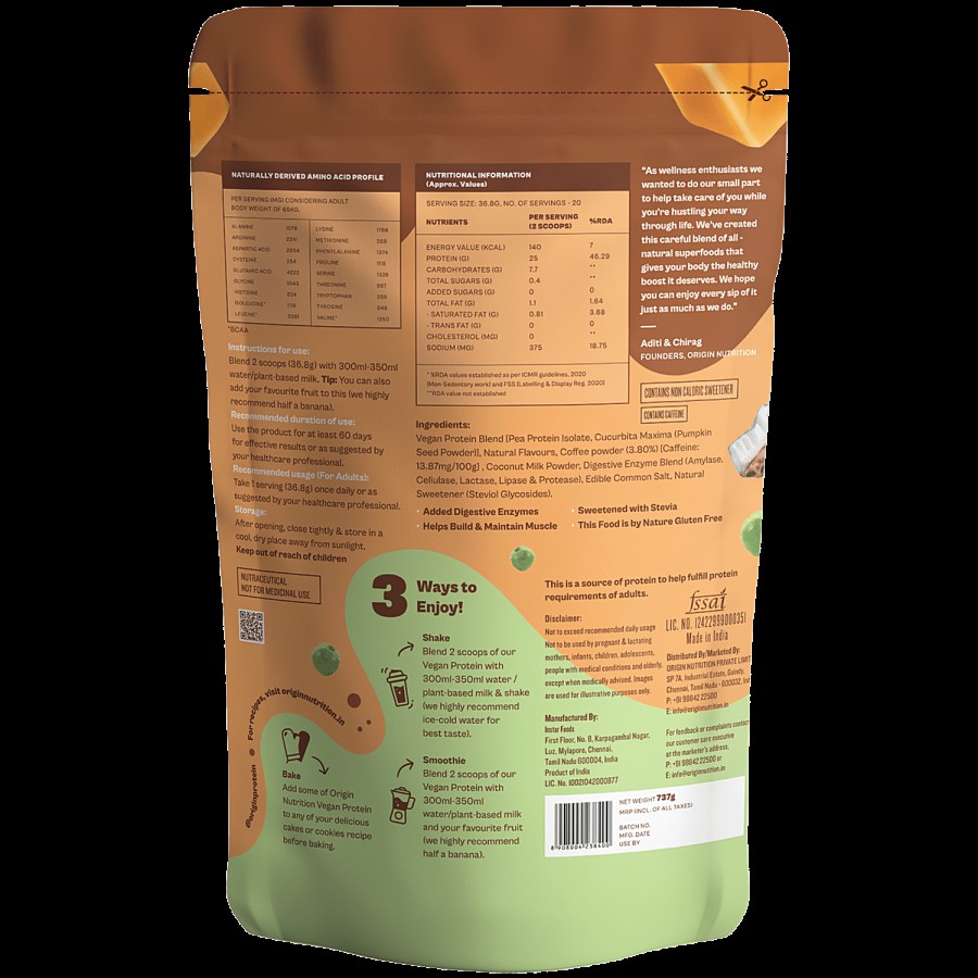 Origin Nutrition Vegan Protein Powder - Coffee Caramel