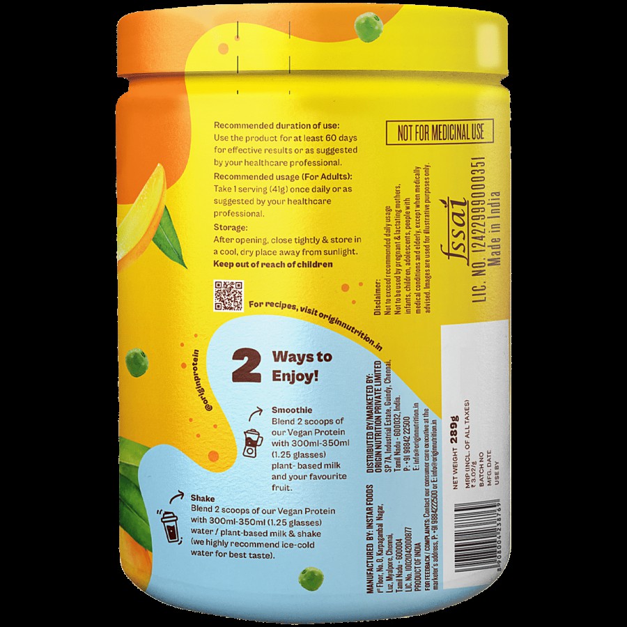 Origin Nutrition Vegan Protein Powder - Mango Mania