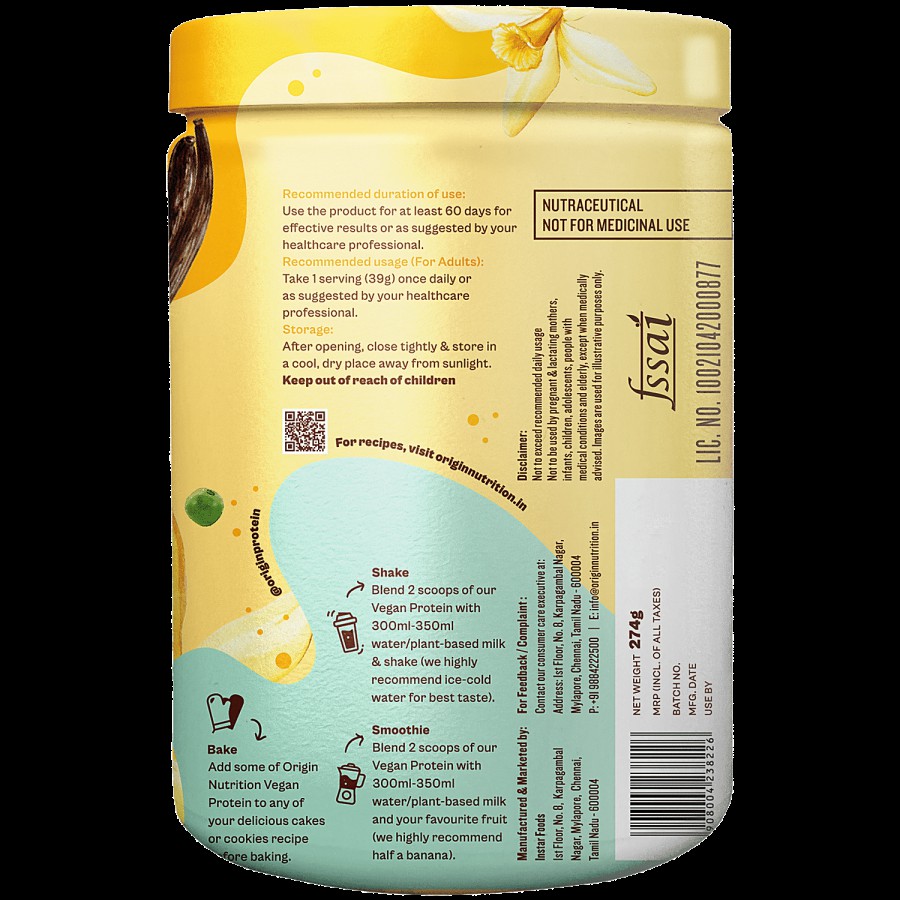 Origin Nutrition Vegan Protein Powder - Vanilla Flavour