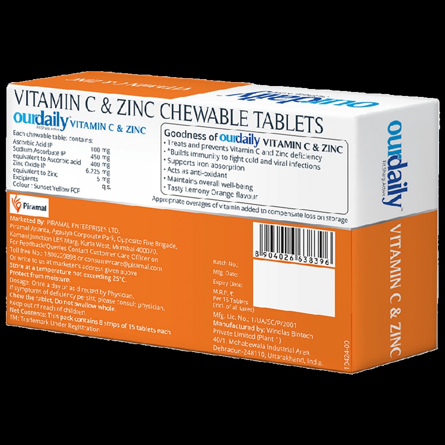 Ourdaily Vitamin C & Zinc Chewable Tablet - Provides Immune Support