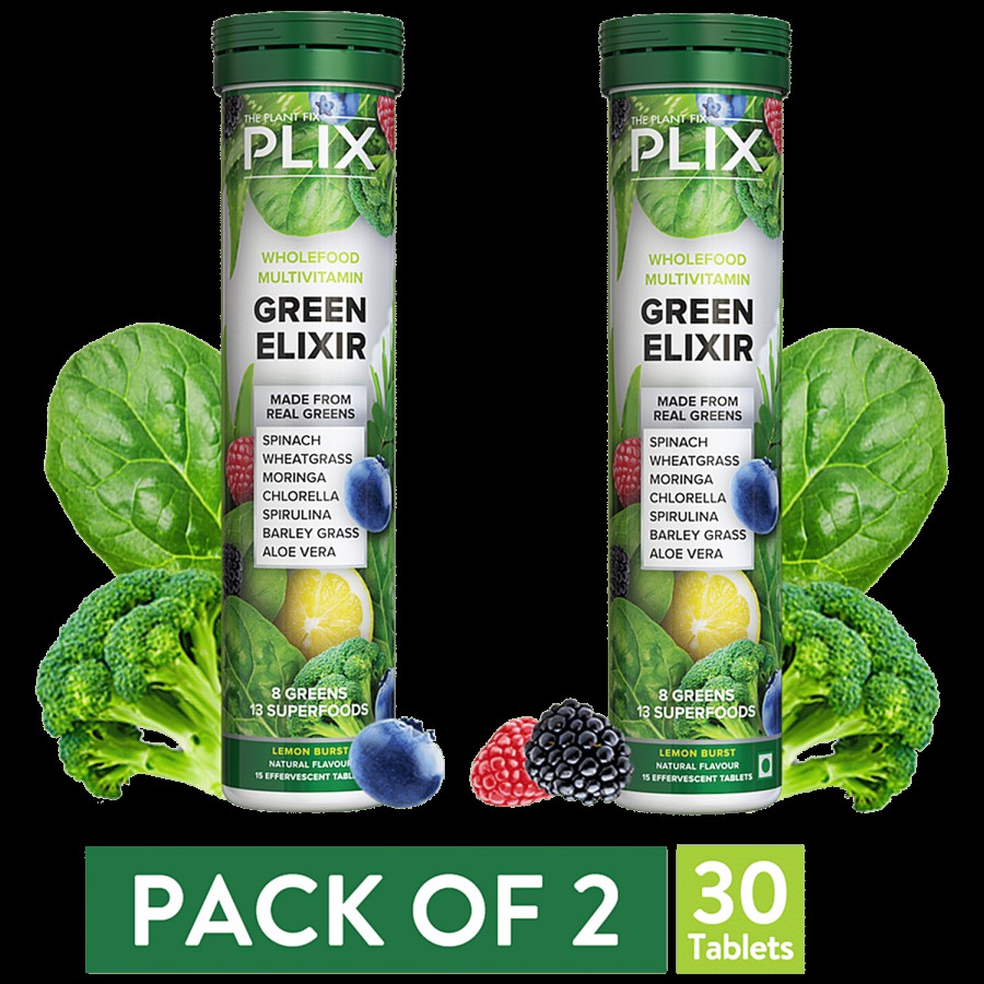 PLIX Green Elixir Wholefood Multivitamin Effervescent Tablet - Nutrient Rich