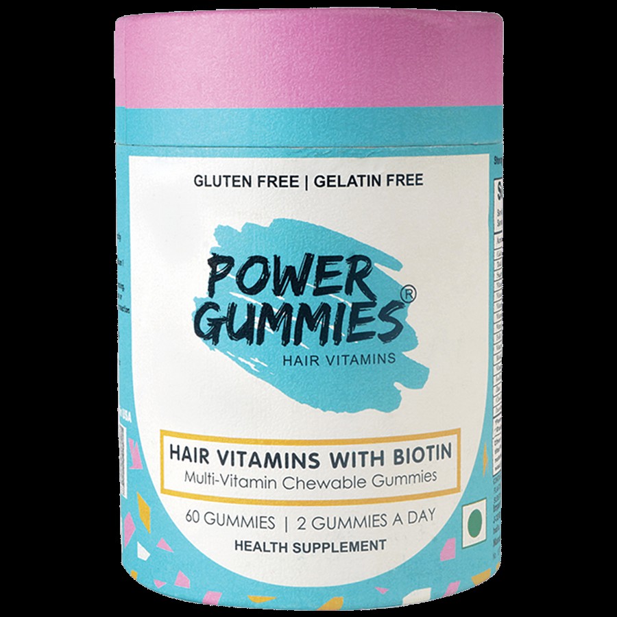 Power Gummies Hair & Nail Vitamins with Biotin & 10 Essential Vitamins - 60 Gummies-For Men & Women