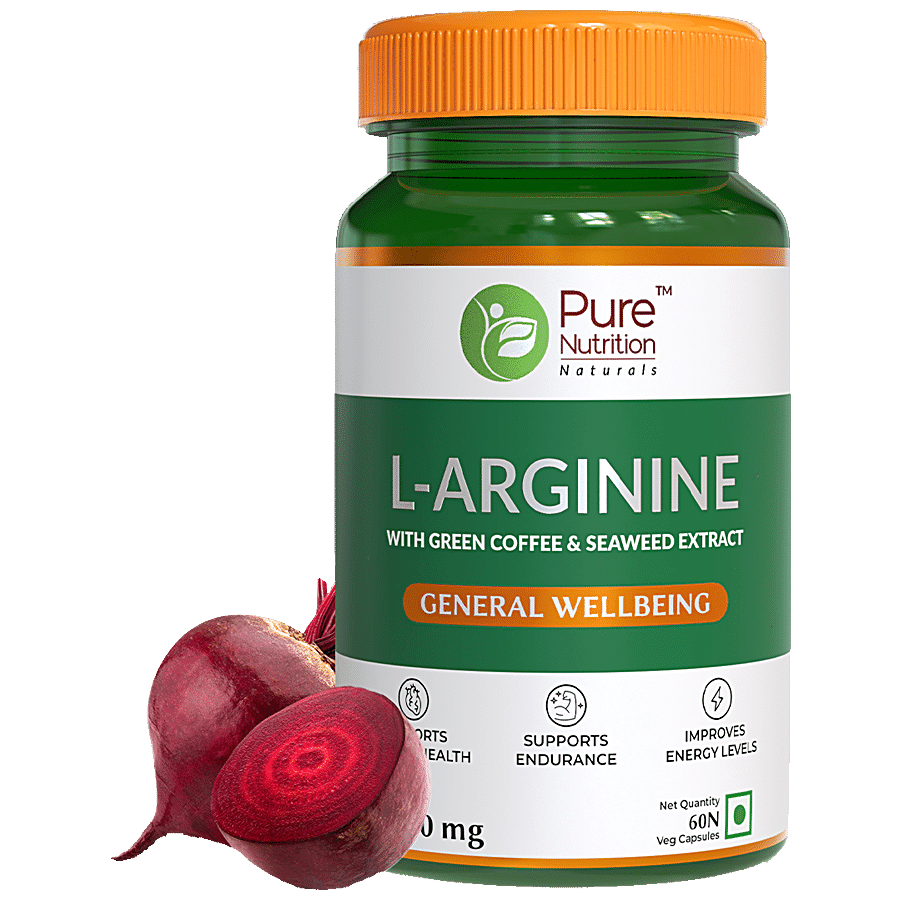 Pure Nutrition  L-Arginine Capsules - Supports Cardiac Health & Endurance