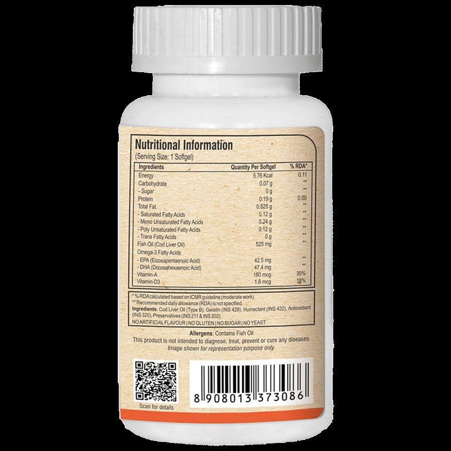 Pure Nutrition  Cod Liver Oil Softgels - Provides Vitamin D