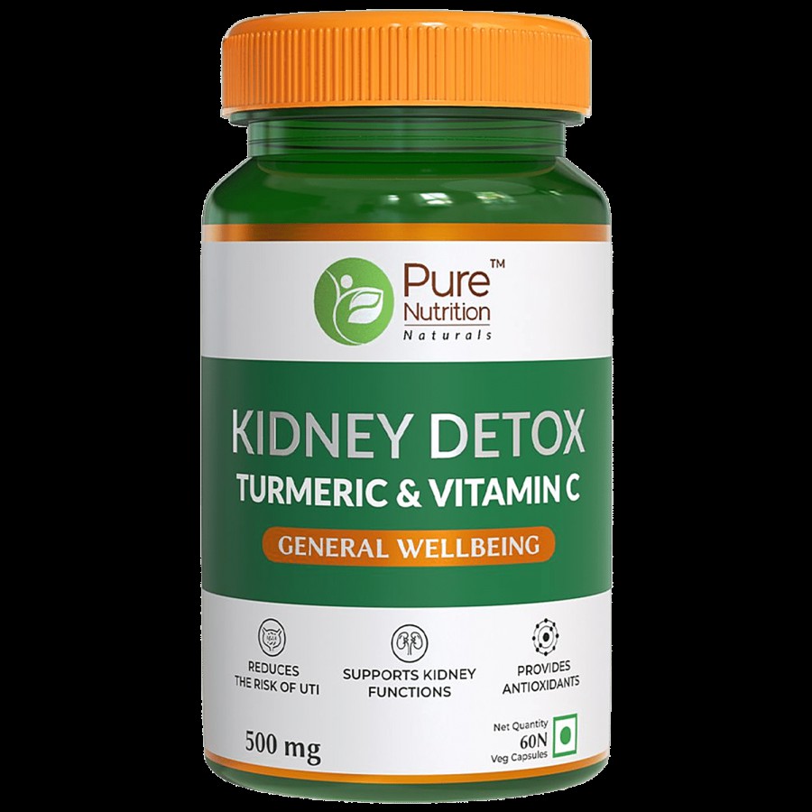 Pure Nutrition  Kidney Detox Capsules For General Wellbeing With Turmeric & Vitamin C - Reduces UTI Risk