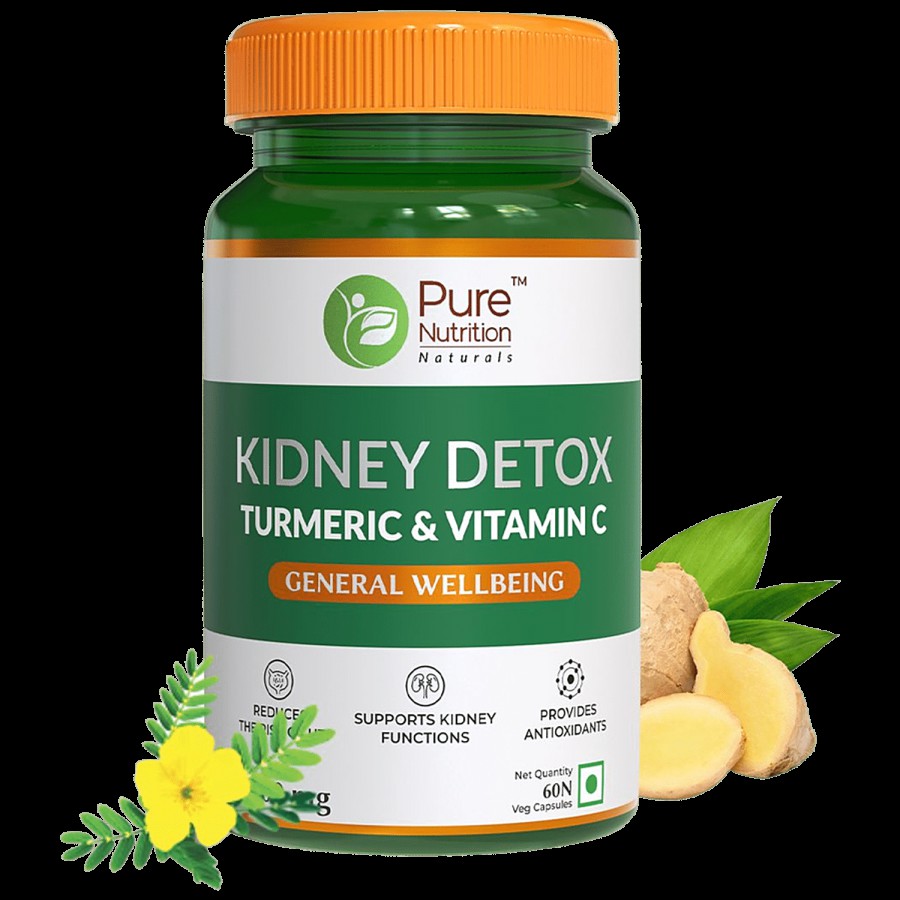 Pure Nutrition  Kidney Detox Capsules For General Wellbeing With Turmeric & Vitamin C - Reduces UTI Risk