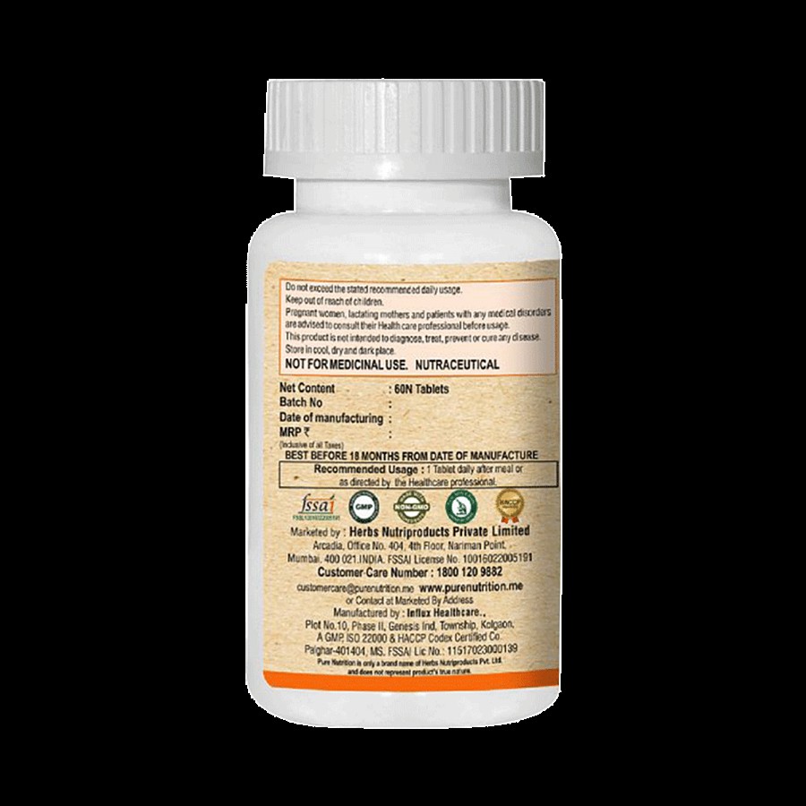 Pure Nutrition  Vitamin C 1250 mg Per Serve With Natural Amla & Orange Peel Extract