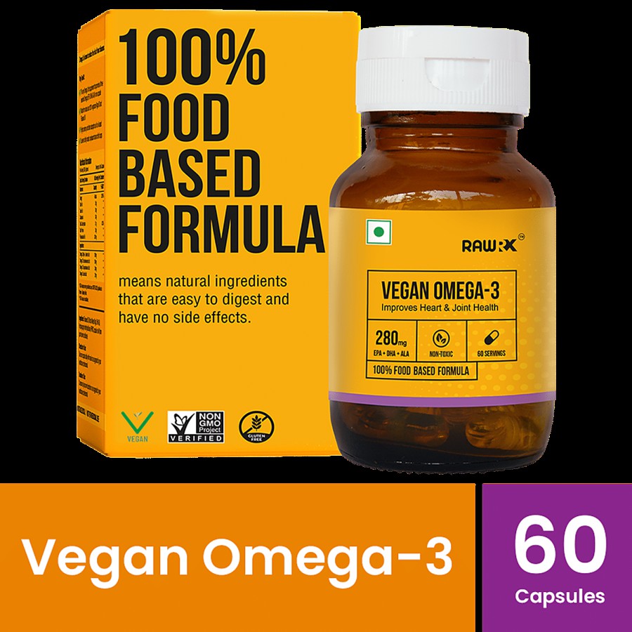 RawRX Vegan Omega 3 Fatty Acid Capsules - Food Based Formula