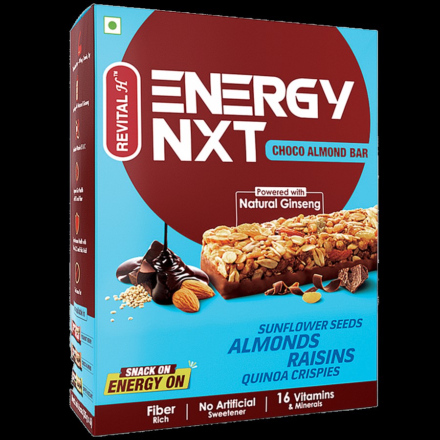 Revital Energy NXT Choco Almond Bar With Natural Ginseng - Vitamin & Mineral Rich