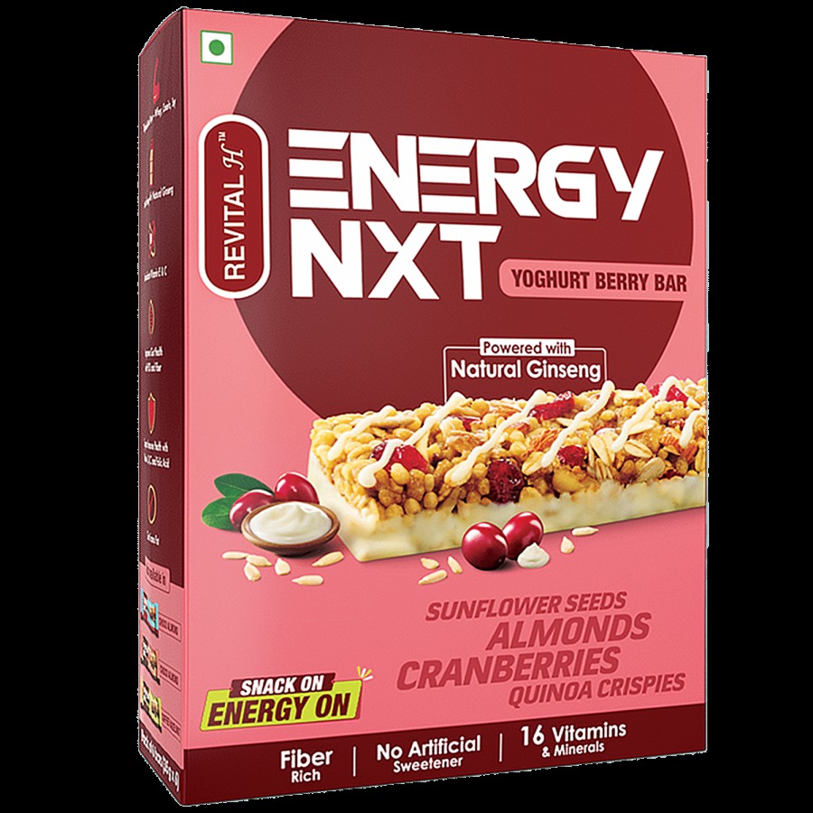 Revital Energy NXT Yoghurt Berry Bar With Natural Ginseng - Vitamin & Mineral Rich