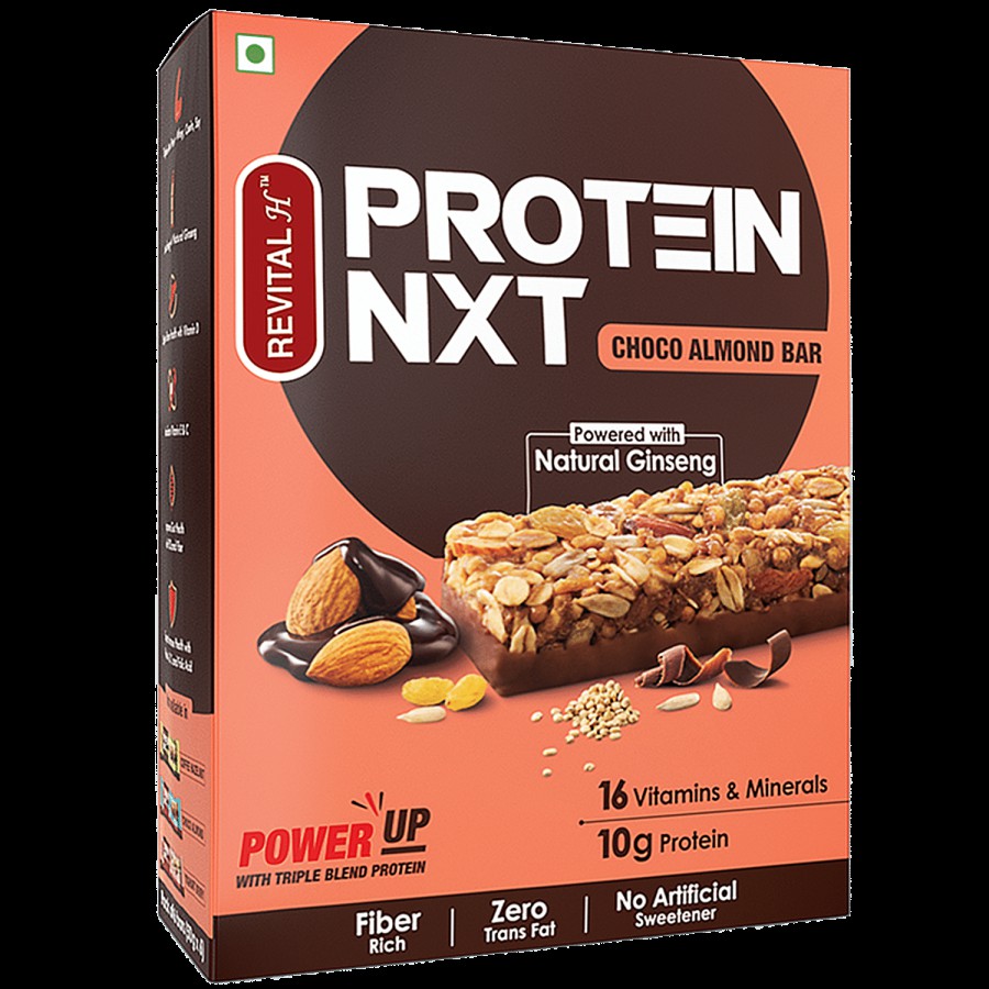 Revital Protein NXT Choco Almond Bar With Natural Ginseng - Fibre & Mineral Rich