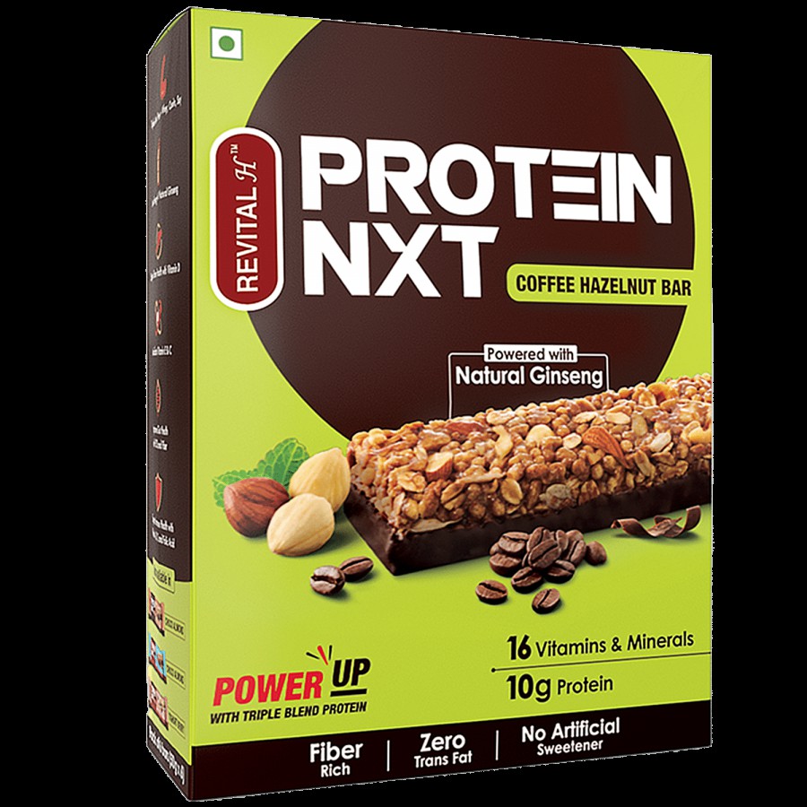 Revital Protein NXT Coffee Hazelnut Bar With Natural Ginseng - Fibre & Mineral Rich