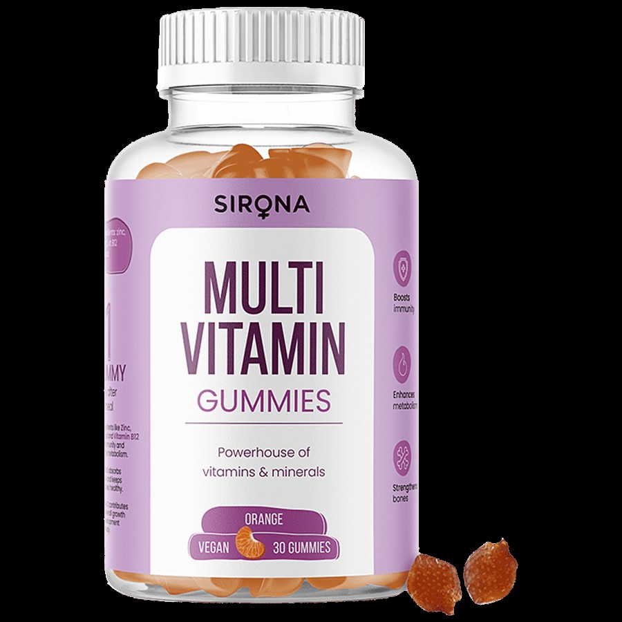 SIRONA Gluten and Vegan Free Multivitamin Orange Flavoured Gummies | Powerhouse of Vitamin B to D