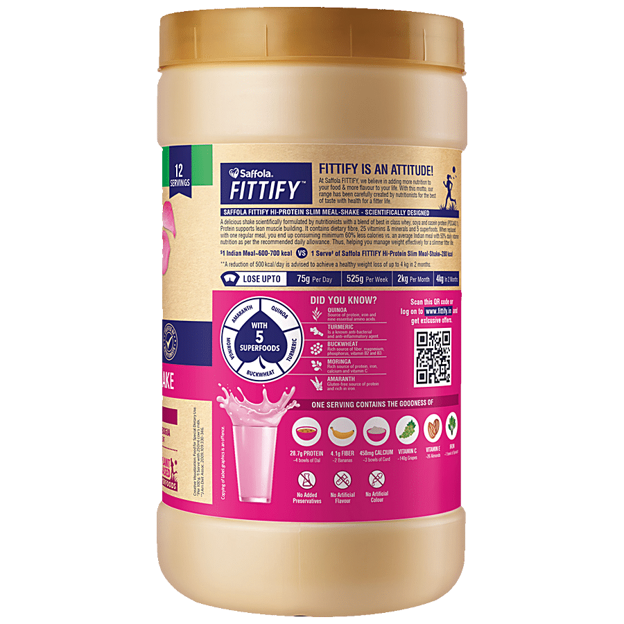 Saffola FITTIFY Rose Hi-Protein Slim Meal-Shake - No Added Sugar