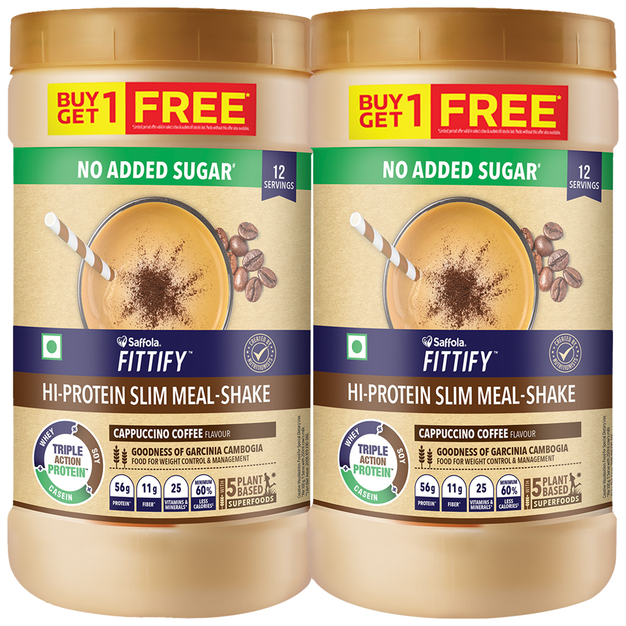 Saffola FITTIFY Cappuccino Coffee Hi-Protein Slim Meal-Shake - No Added Sugar