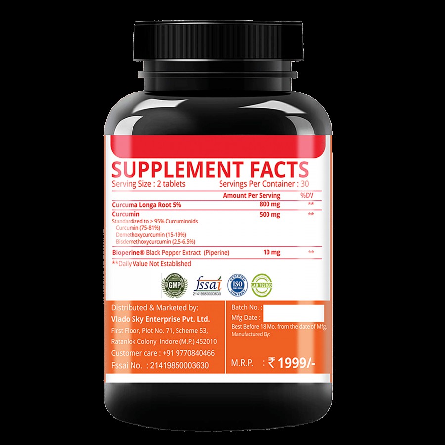 Simply Nutra Curcumin Dietary Supplement Tablets - With Antioxidant Properties