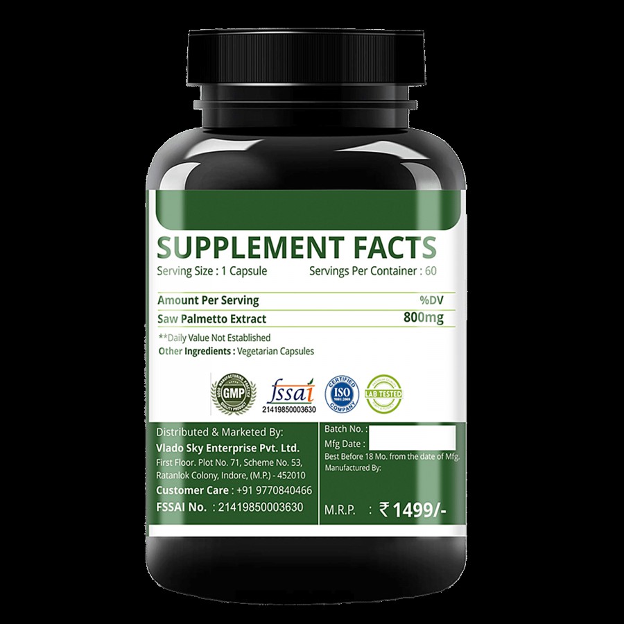 Simply Nutra Saw Palmetto Dietary Supplement Capsules - Controls Hair Loss