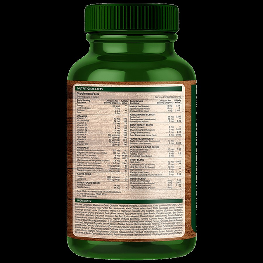 Smart Greens Plant Based Whole Food Multivitamin Tablets - Boosts Energy & Metabolism