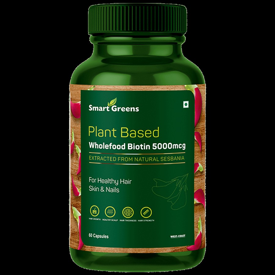 Smart Greens Plant Based Wholefood Biotin 5000 mcg Capsules - For Healthy Hair