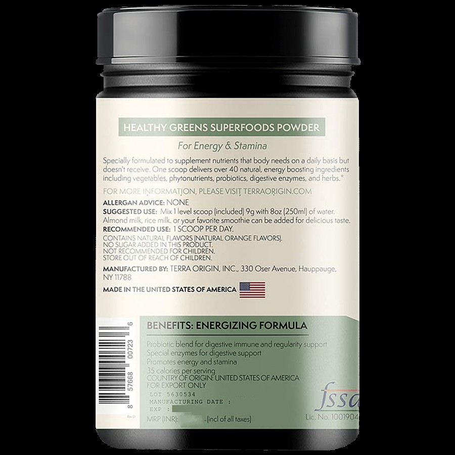 Terra Origin Greens Superfoods Dietary Supplement - Supports Immune System