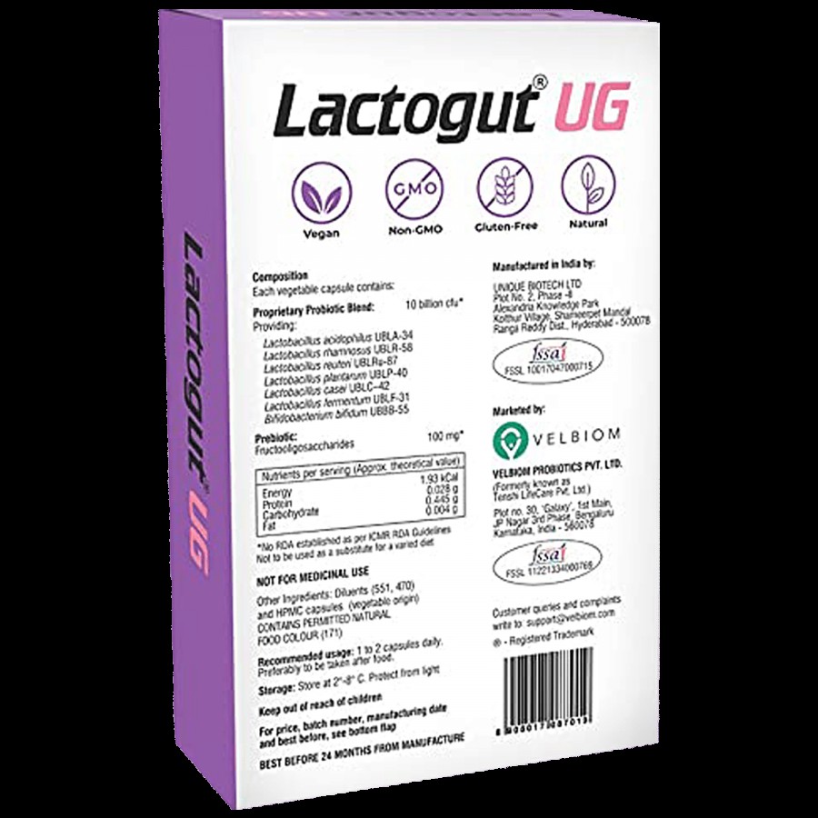 Velbiom Lactogut UG Pre & Probiotic Supplement Capsule - For Women