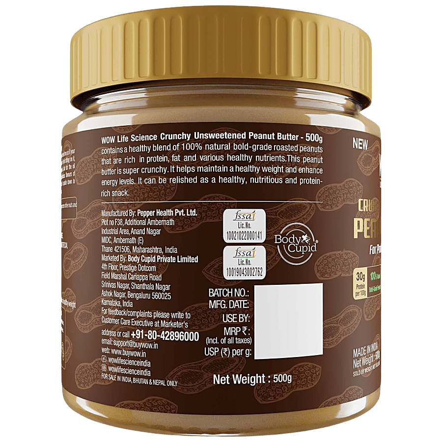 WOW Life Science  Crunchy Unsweetened Peanut Butter - Natural