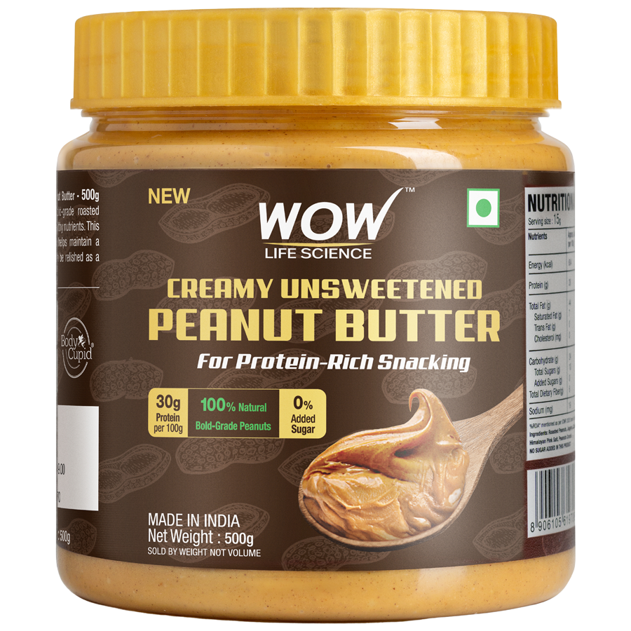 WOW Life Science  Creamy Unsweetened Peanut Butter - Natural