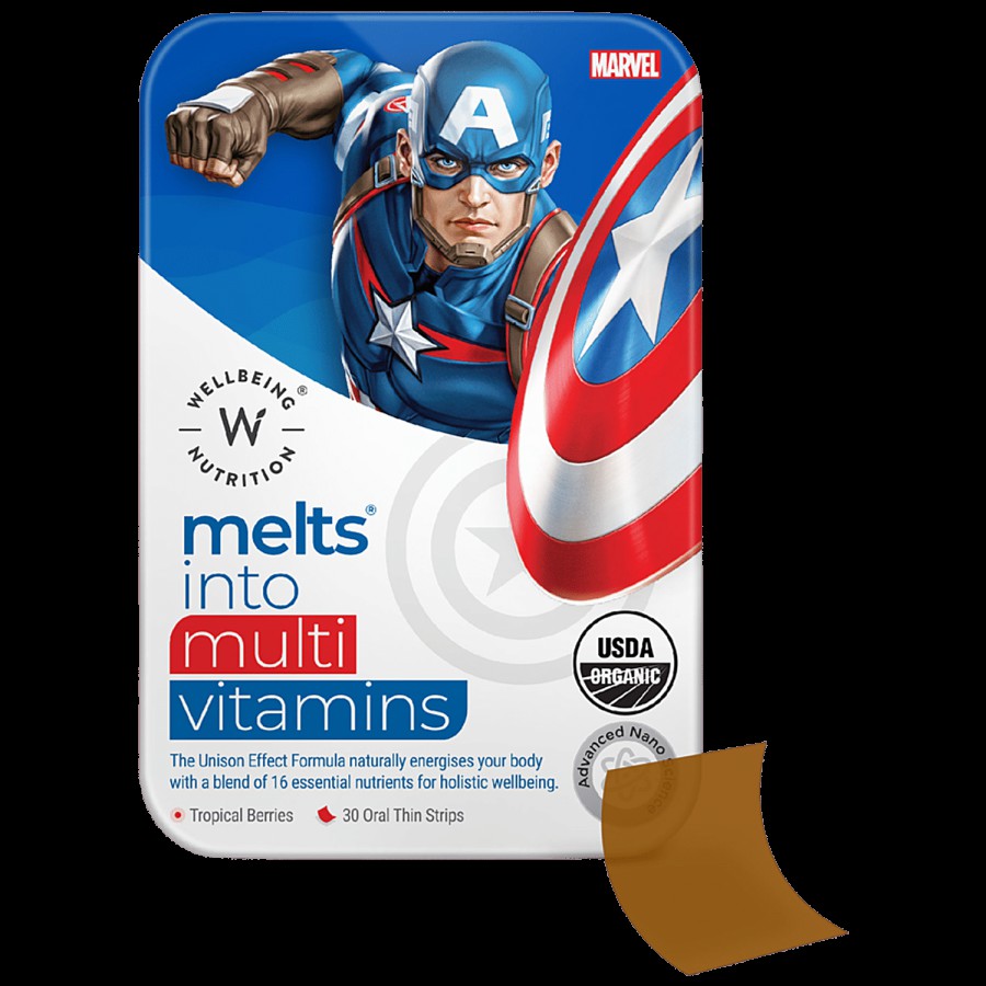 Wellbeing Nutrition Captain America Melts - Kids Organic Multivitamin With Vitamin A