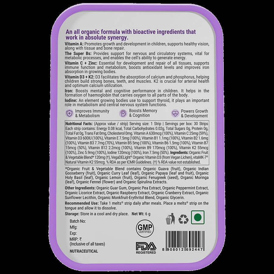 Wellbeing Nutrition Frozen Elsa & Anna Melts - Kids Organic Multivitamin With Iron - 100% Plant Based