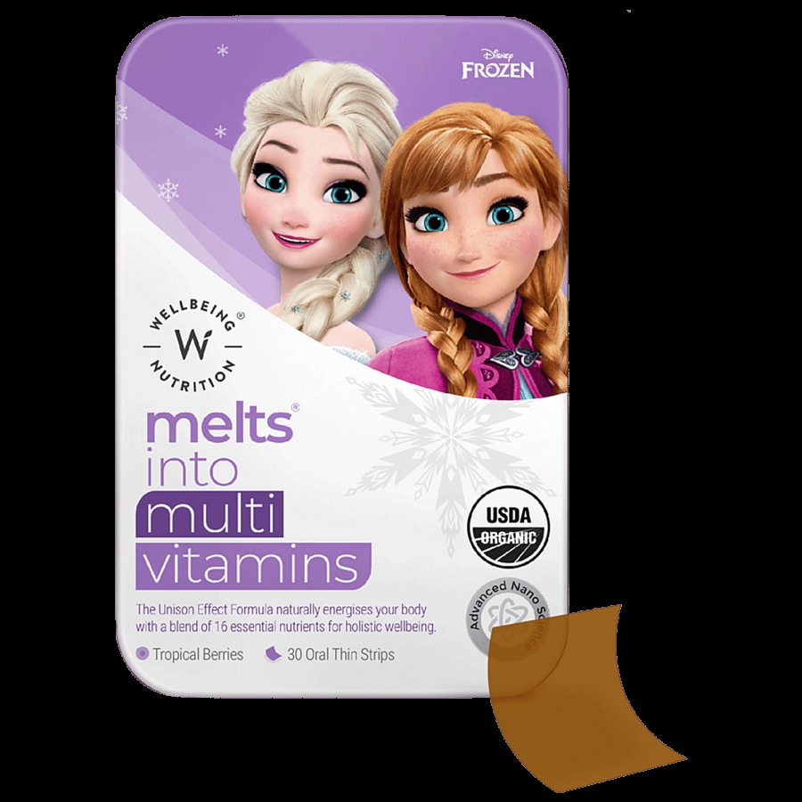 Wellbeing Nutrition Frozen Elsa & Anna Melts - Kids Organic Multivitamin With Iron - 100% Plant Based