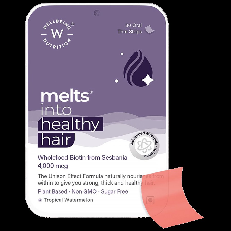 Wellbeing Nutrition Melts Healthy Hair Oral Thin Strips - Wholefood Biotin