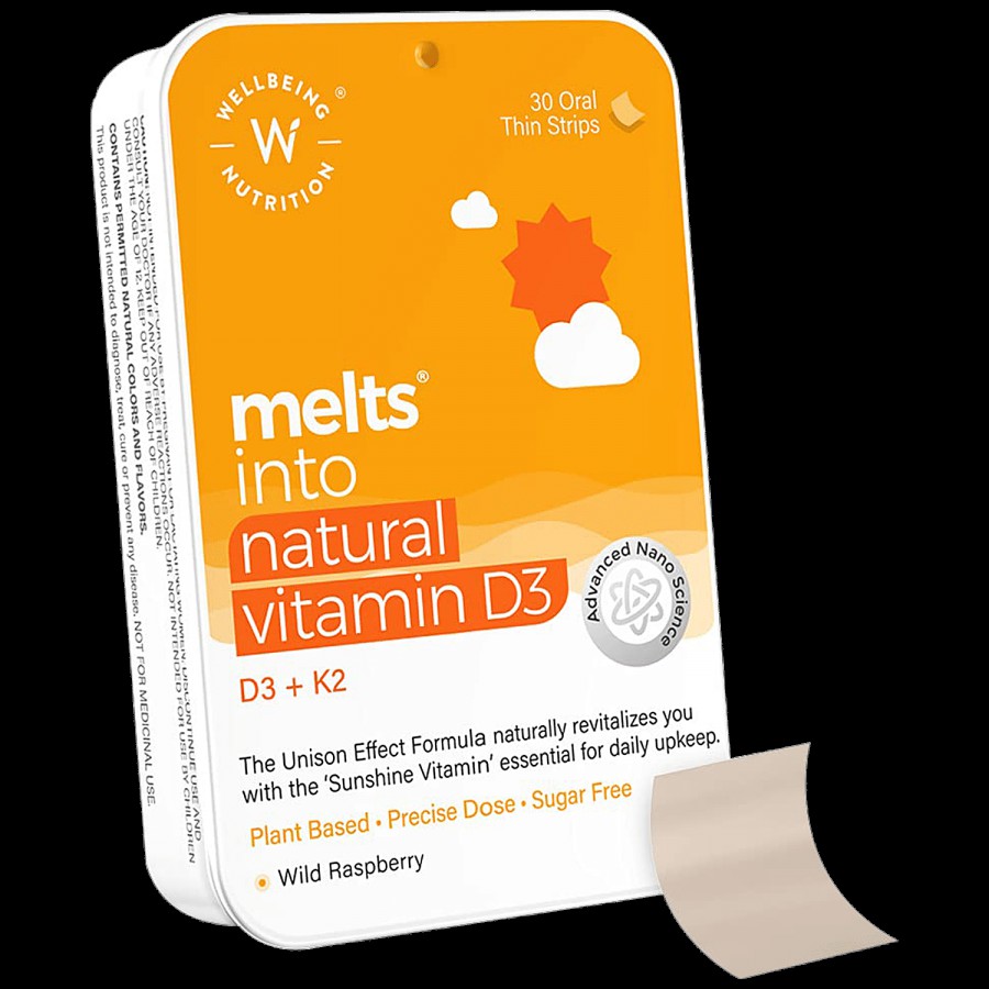 Wellbeing Nutrition Melts Natural Vitamin D3 Oral Thin Strips - With Coconut Oil