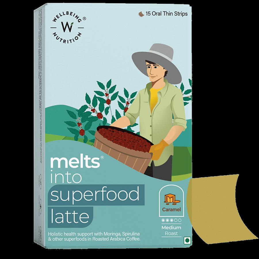 Wellbeing Nutrition Melts Superfood Latte Coffee Oral Thin Strips - Caramel