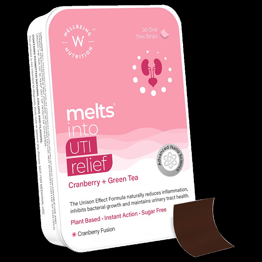 Wellbeing Nutrition Melts UTI Relief Plant Based Urinary Tract Support To Relieve Pain & Discomfort Oral Strips