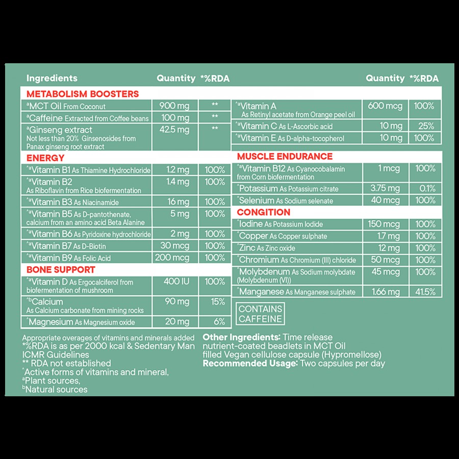 Wellbeing Nutrition Slow Multivitamin For Him - Caffeine