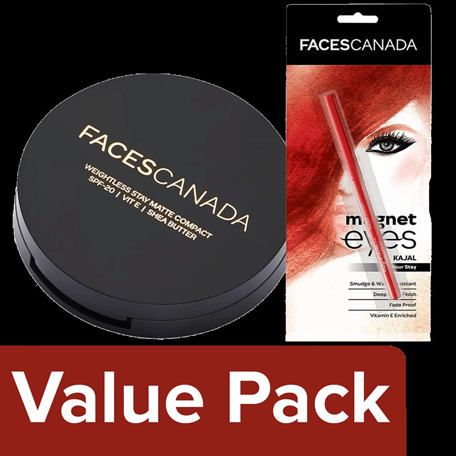 Faces Canada Magneteyes Kajal & Weightless Stay Matte Compact - Natural