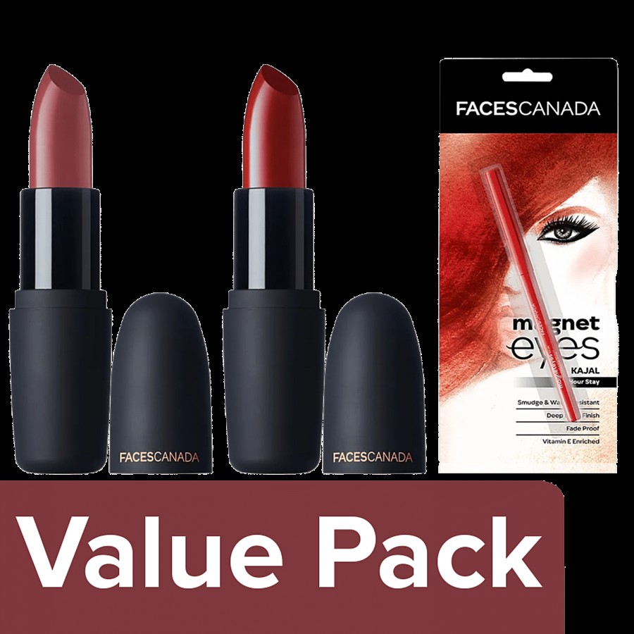 Faces Canada Weightless Matte Finish Lipstick-Brown Ashes & Royal Maroon + Mageneteyes Kajal